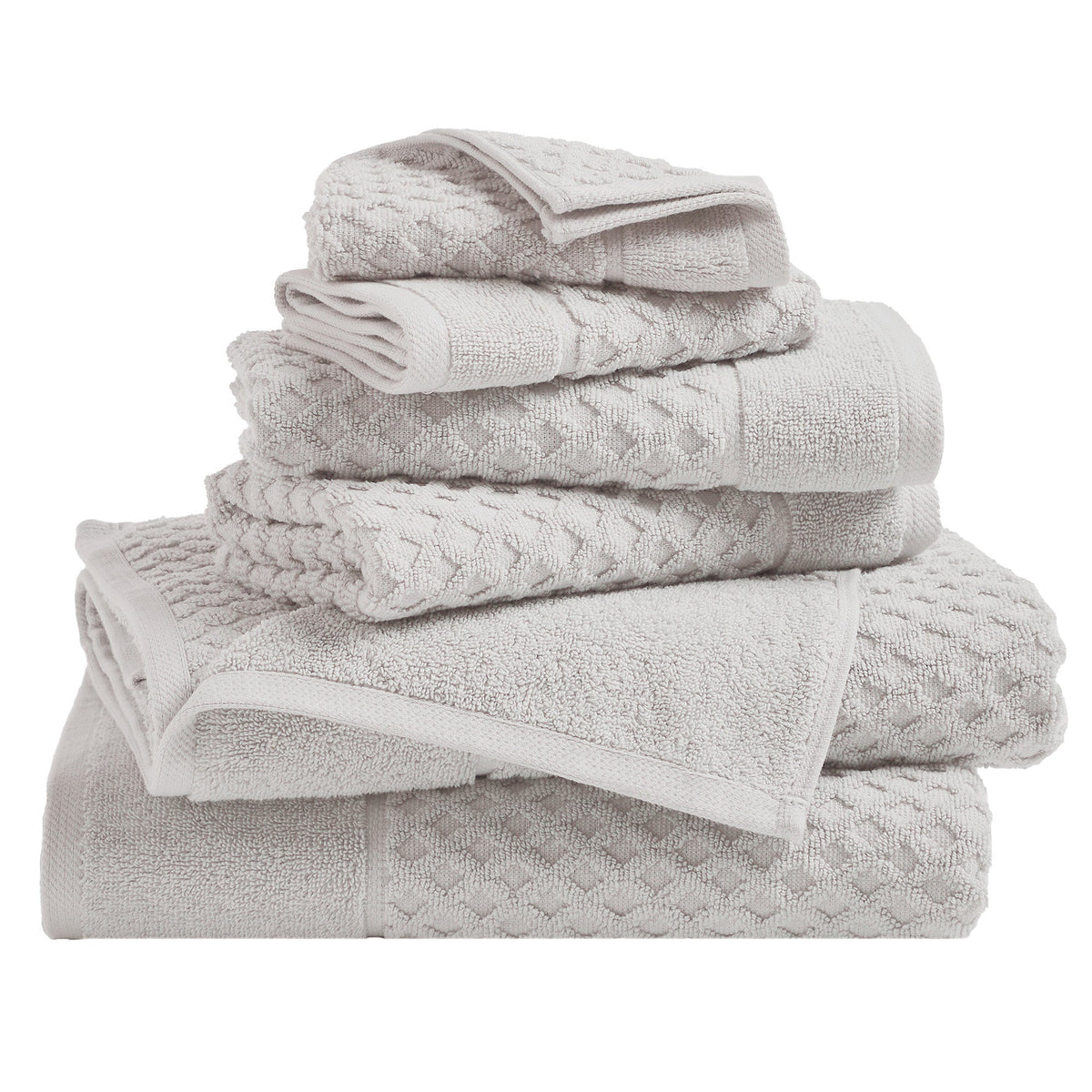 Grayson Diamond Waffle Cotton Towels — 6 Piece Set / Light Gray