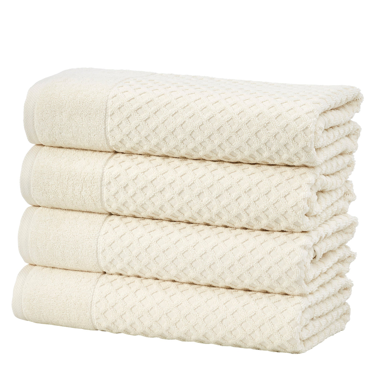 Grayson Diamond Waffle Cotton Towels — Bath Towel (Pack of 4) / Ivory