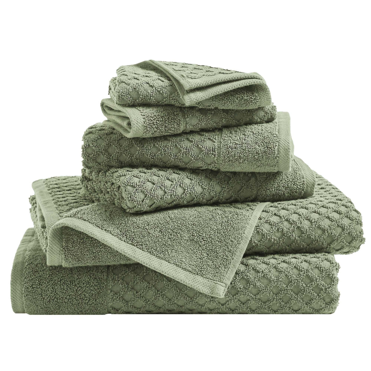 Grayson Diamond Waffle Cotton Towels — 6 Piece Set / Eucalyptus