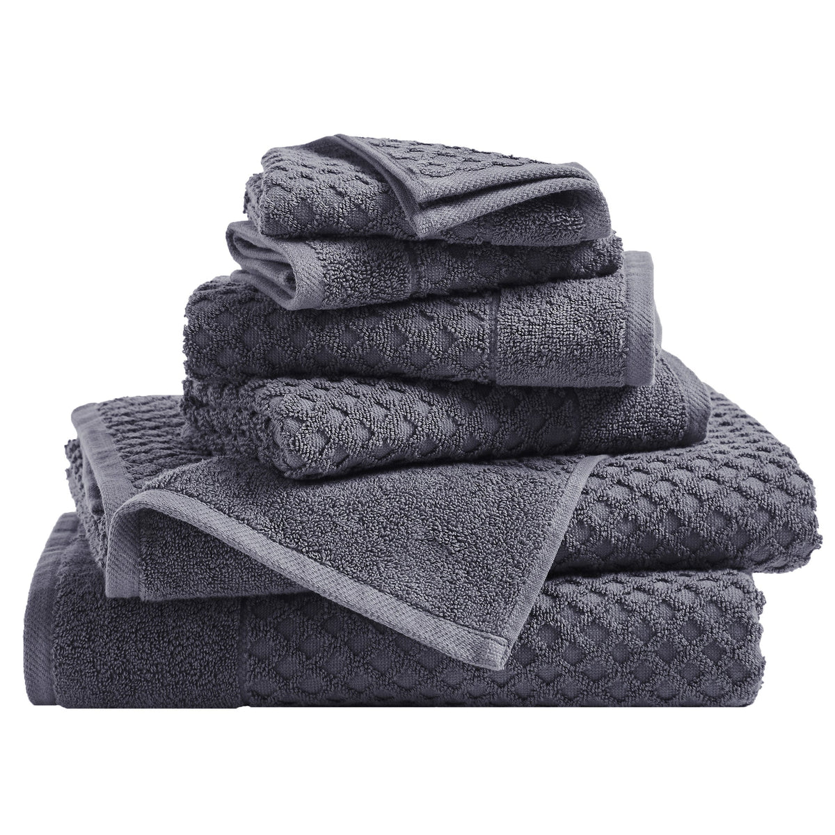 Grayson Diamond Waffle Cotton Towels — 6 Piece Set / Stone Blue