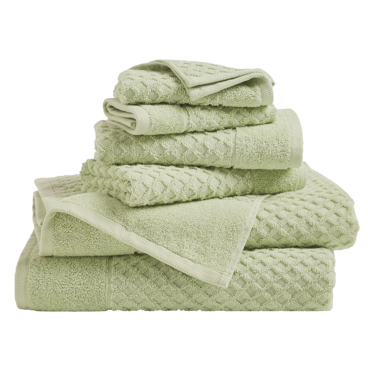 Grayson Diamond Waffle Cotton Towels — 6 Piece Set / Pale Green