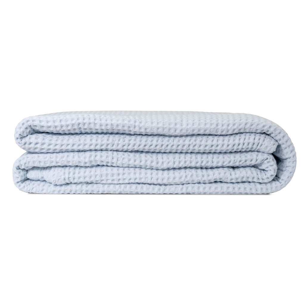 Cotton Waffle Weave Throw — Light Blue
