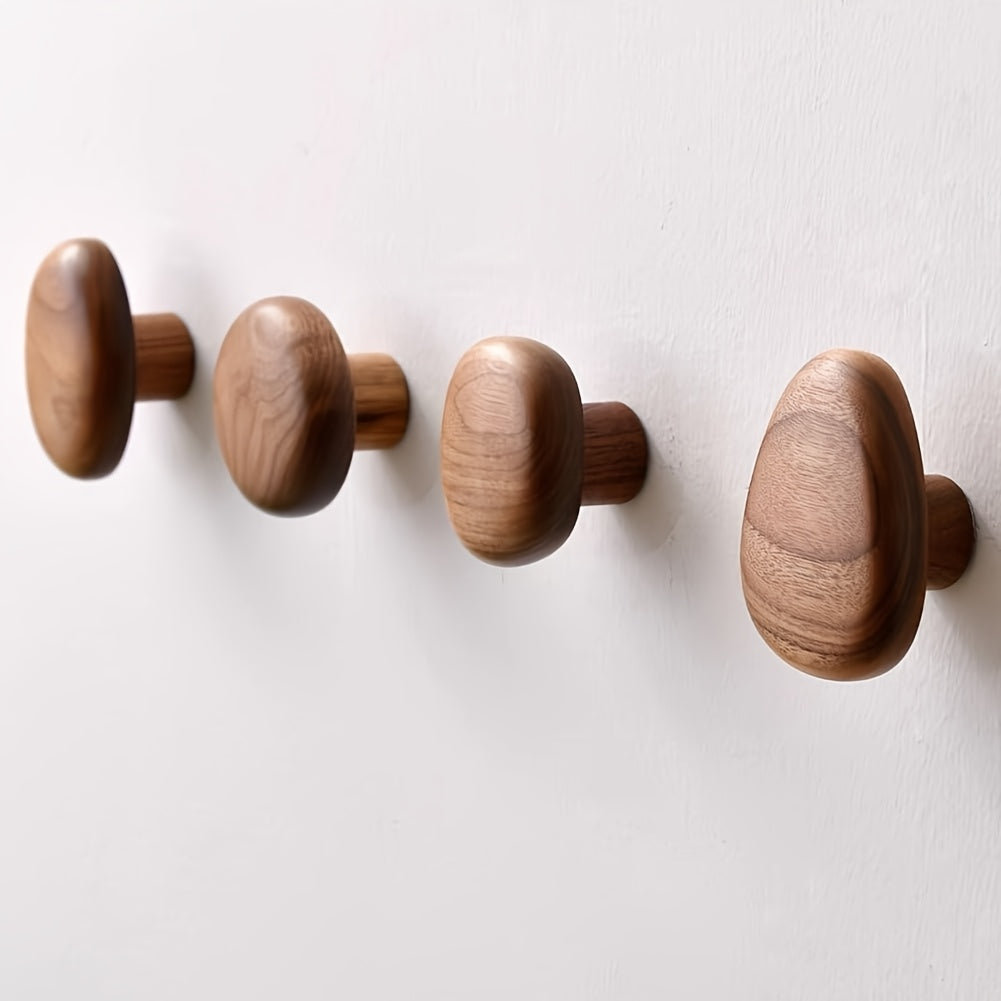 Wooden Pebble Wall Hooks — Set of Four