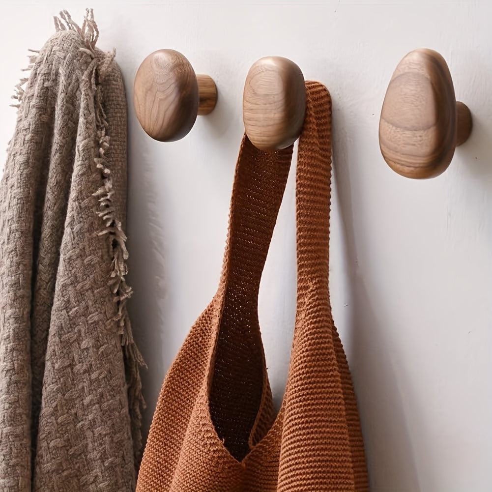 Wooden Pebble Wall Hooks — Set of Four