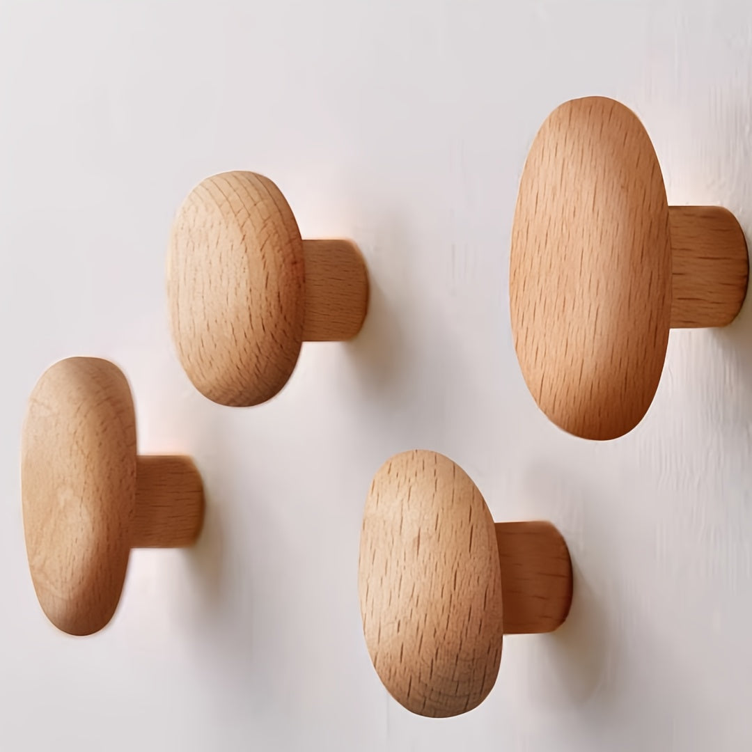 Wooden Pebble Wall Hooks — Set of Four