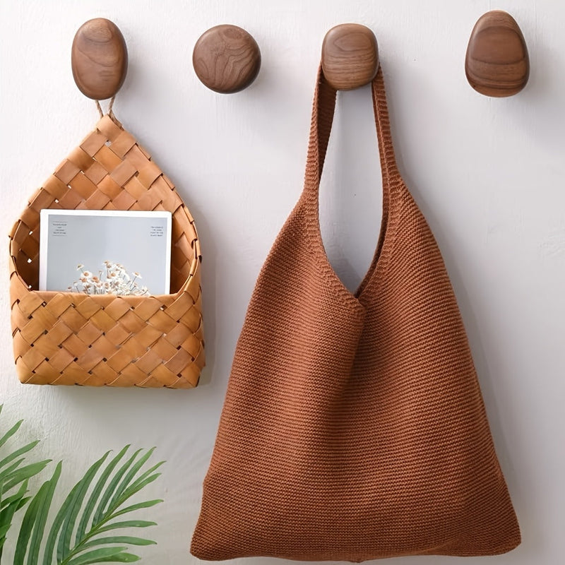 Wooden Pebble Wall Hooks — Set of Four