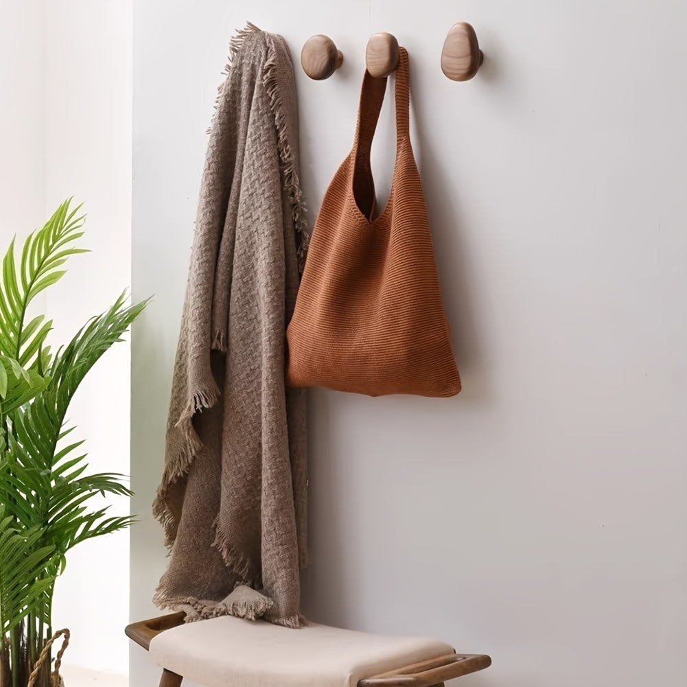 Wooden Pebble Wall Hooks — Set of Four