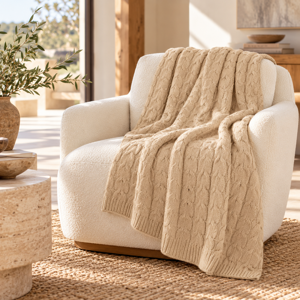 Muru Alpaca & Pima Cotton Throw — Light Tan