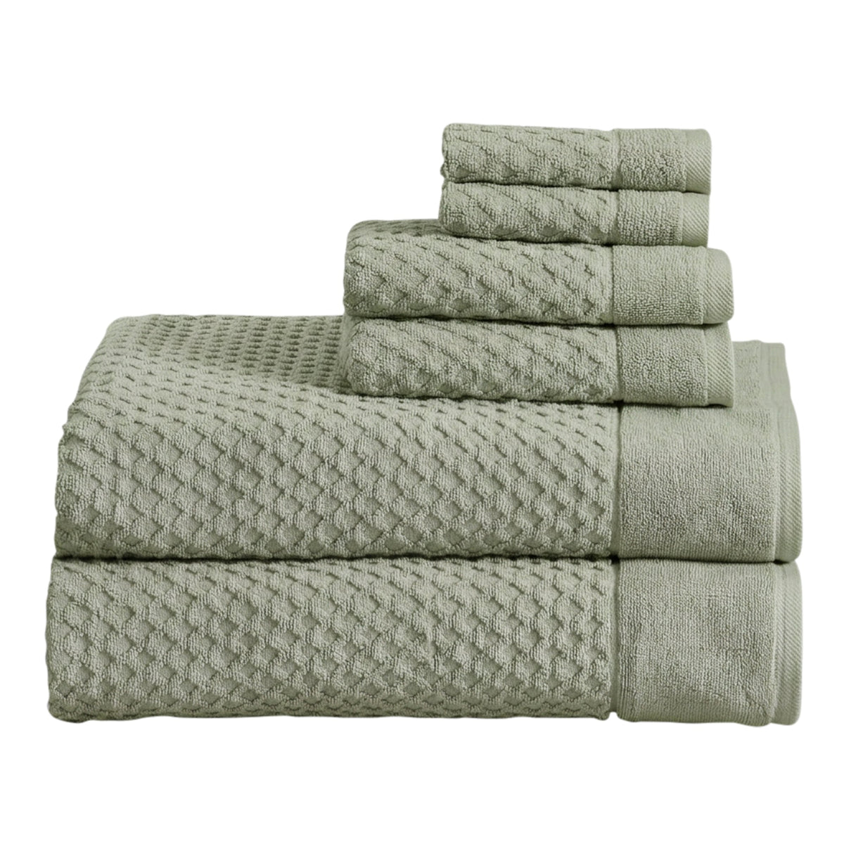 Grayson Diamond Waffle Cotton Towels — 6 Piece Set W/ Bath Sheets / Eucalyptus