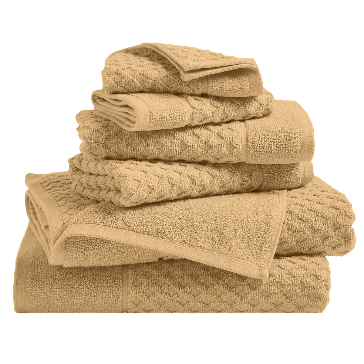 Grayson Diamond Waffle Cotton Towels — 6 Piece Set / Sand