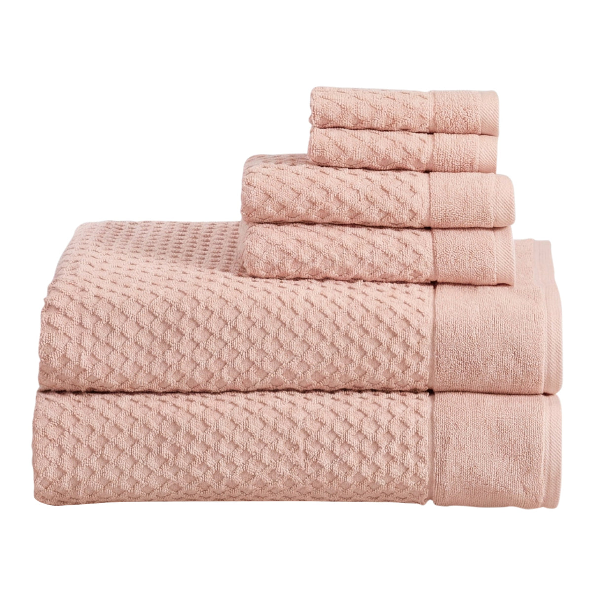 Grayson Diamond Waffle Cotton Towels — 6 Piece Set W/ Bath Sheets / Blush