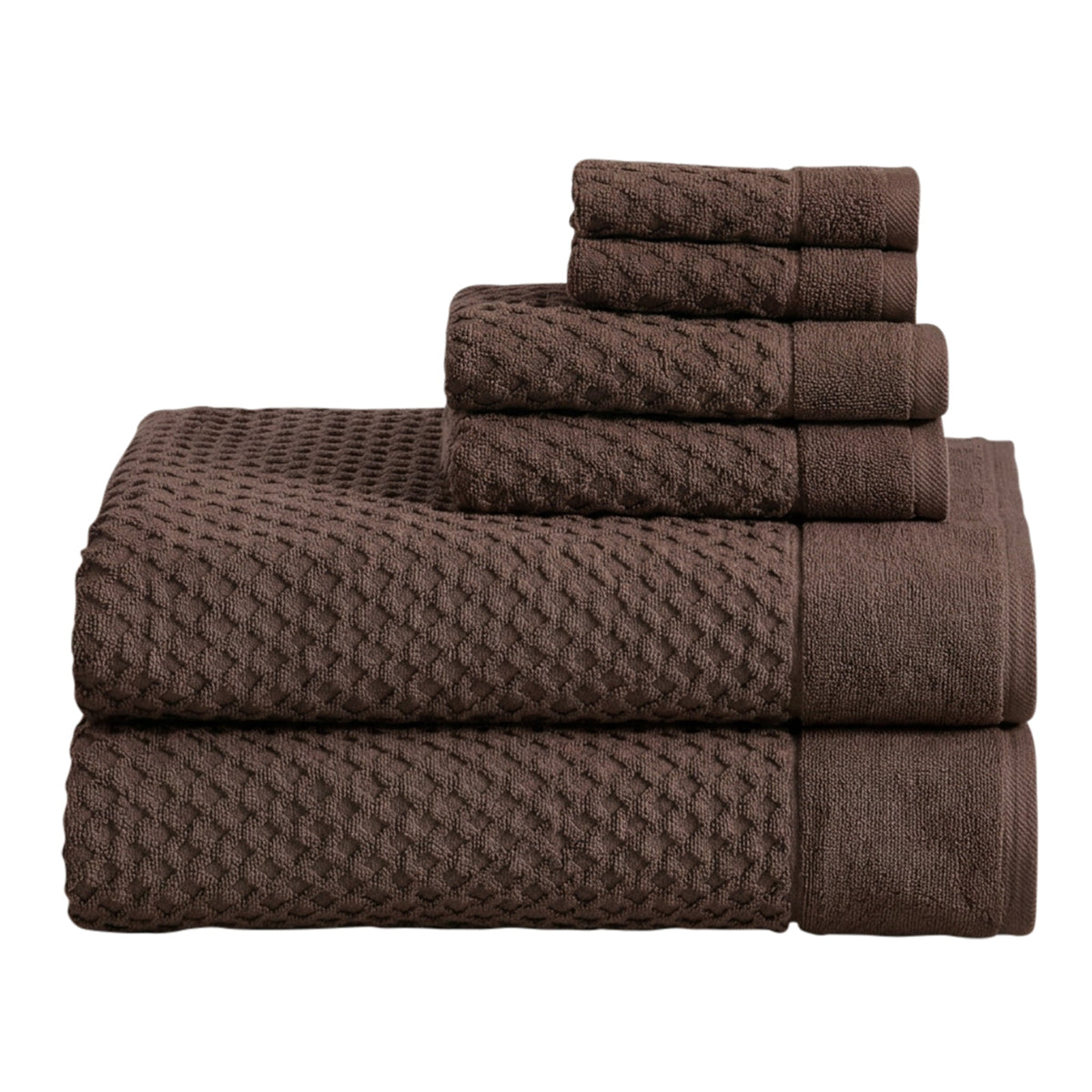 Grayson Diamond Waffle Cotton Towels — 6 Piece Set W/ Bath Sheets / Chocolate