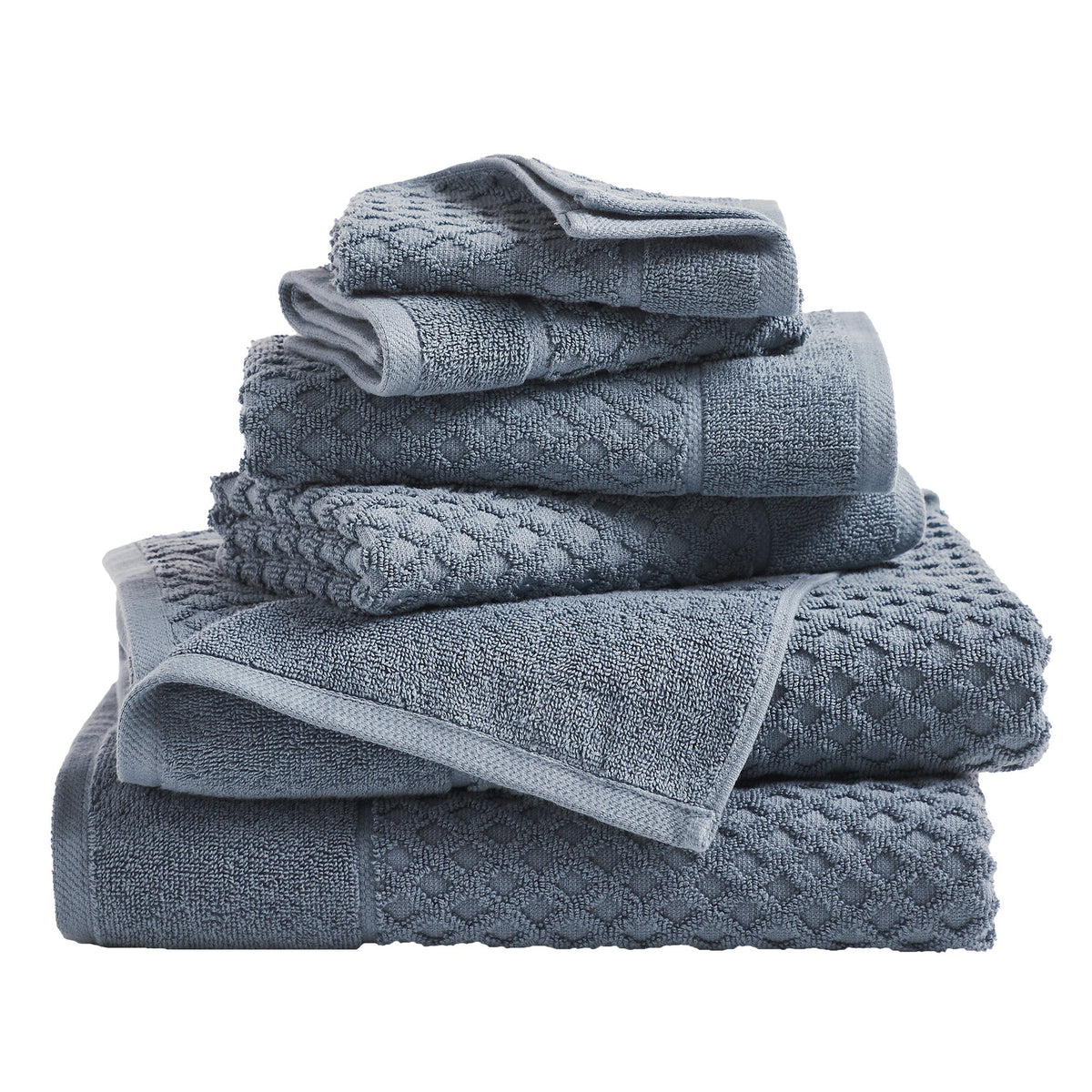 Grayson Diamond Waffle Cotton Towels — 6 Piece Set / Blue