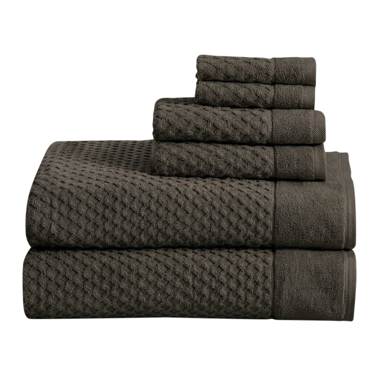Grayson Diamond Waffle Cotton Towels — 6 Piece Set W/ Bath Sheets / Midnight