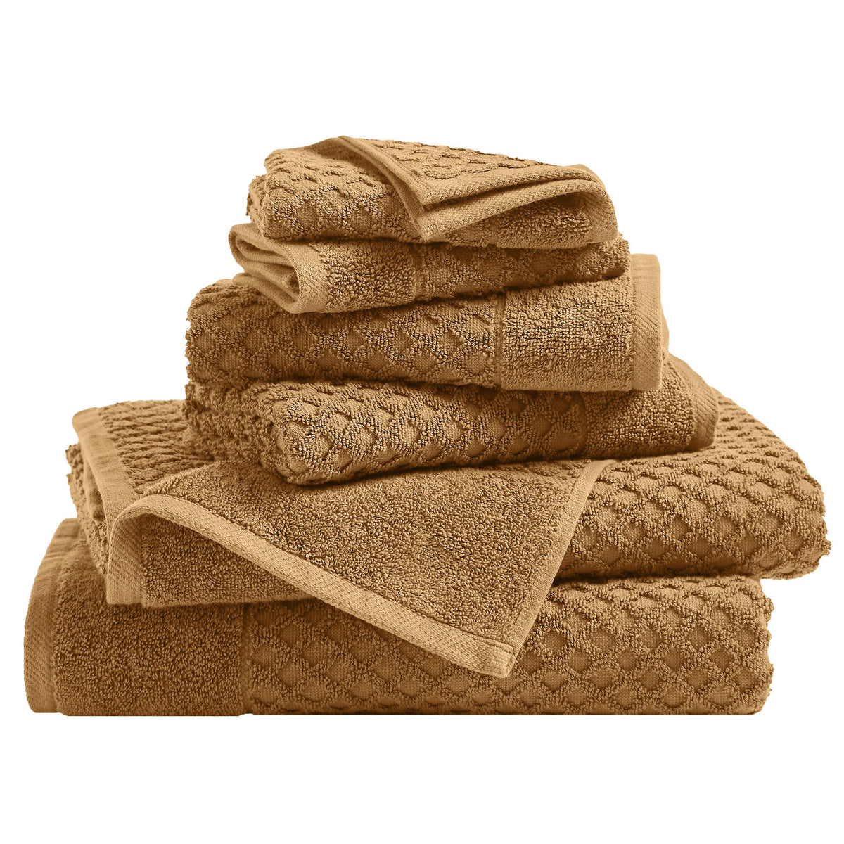 Grayson Diamond Waffle Cotton Towels — 6 Piece Set / Mocha