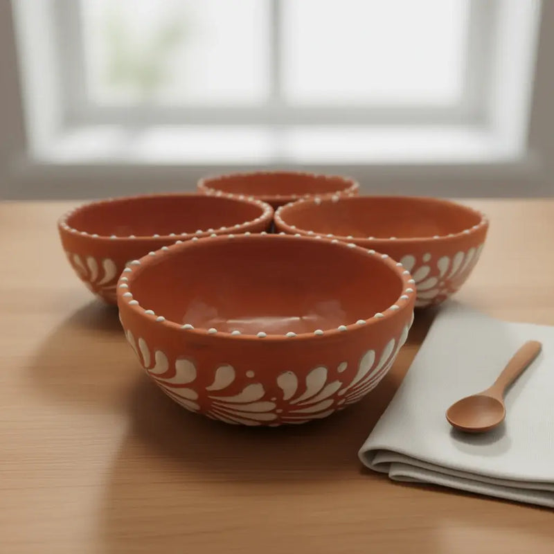 Brown & White Talavera Bowls — Set of Four