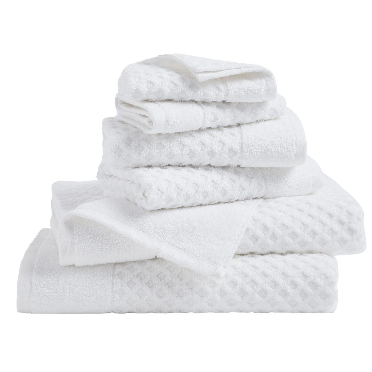 Grayson Diamond Waffle Cotton Towels — 6 Piece Set / Optic White