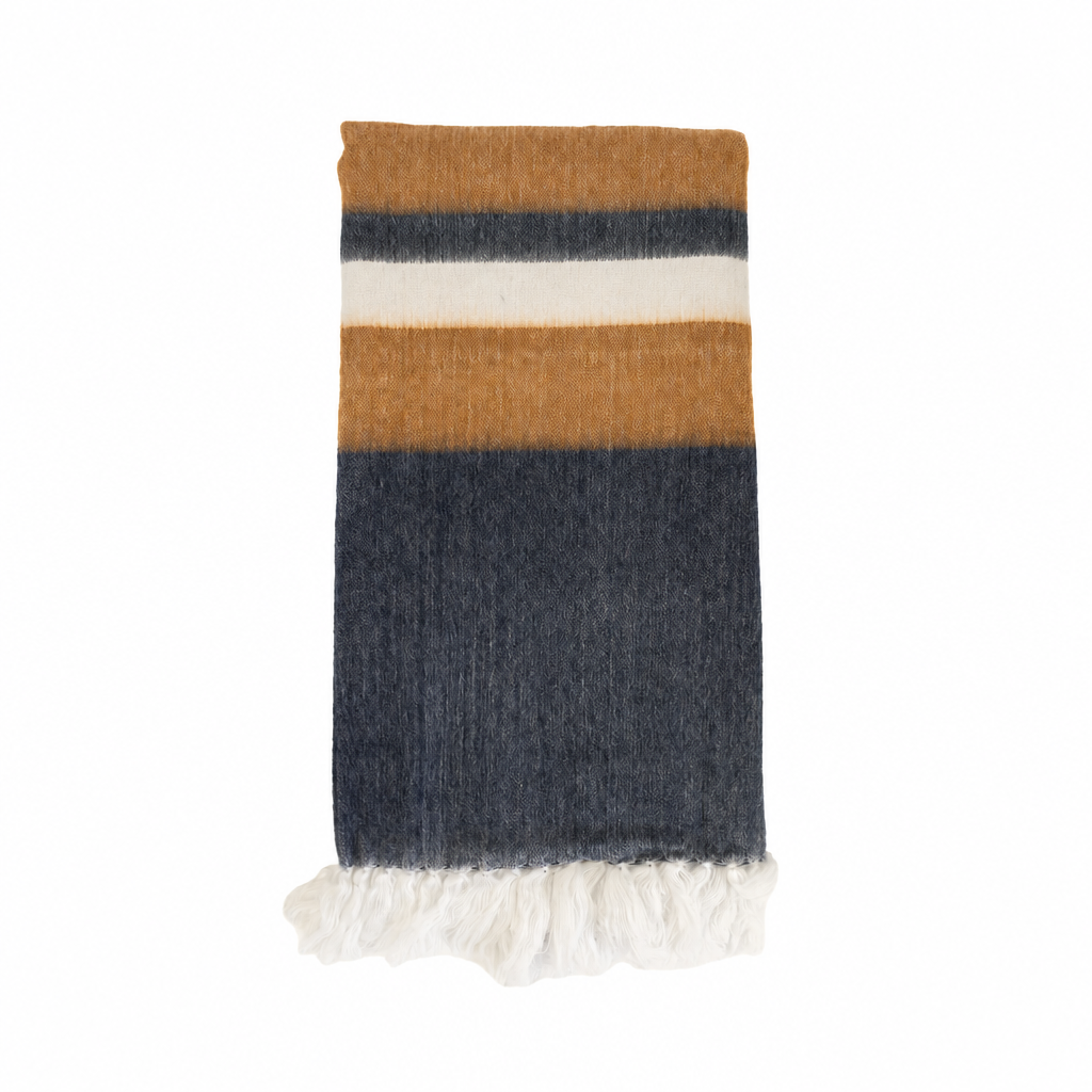 Kallpa Alpaca Throw — Copper & Navy