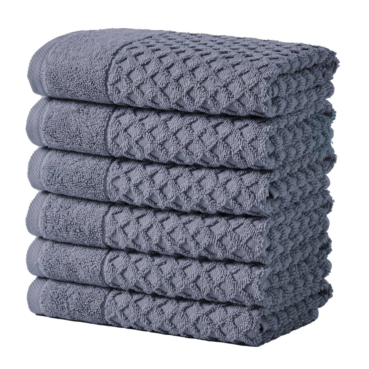 Grayson Diamond Waffle Cotton Towels — Hand Towel (Pack of 6) / Chambray Blue