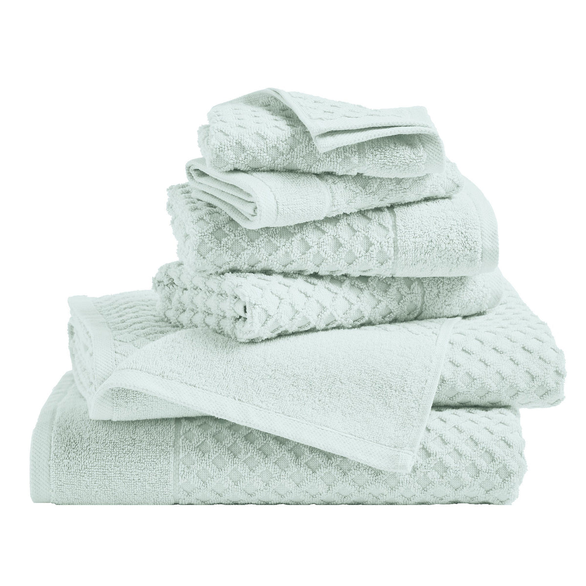 Grayson Diamond Waffle Cotton Towels — 6 Piece Set / Pastel Blue