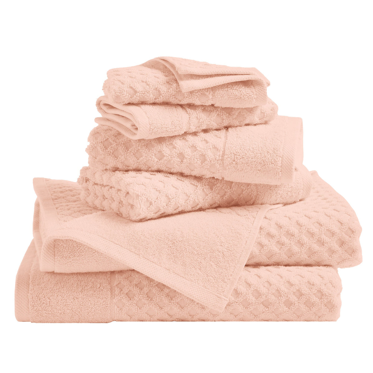 Grayson Diamond Waffle Cotton Towels — 6 Piece Set / Blush