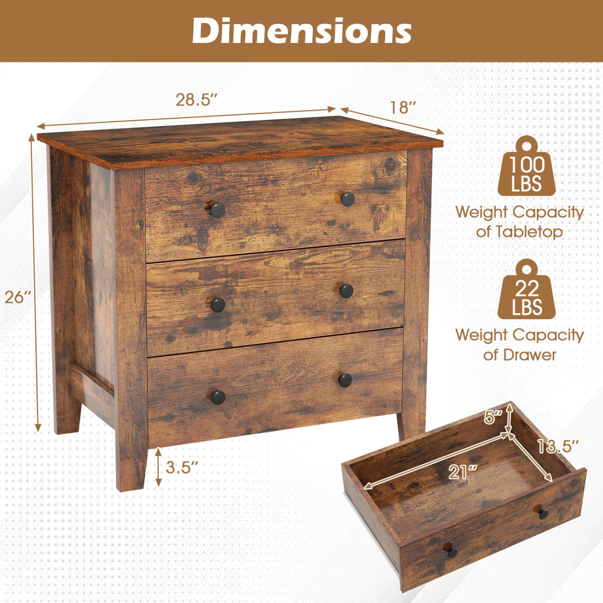 Three-Drawer Dresser — Set of Two