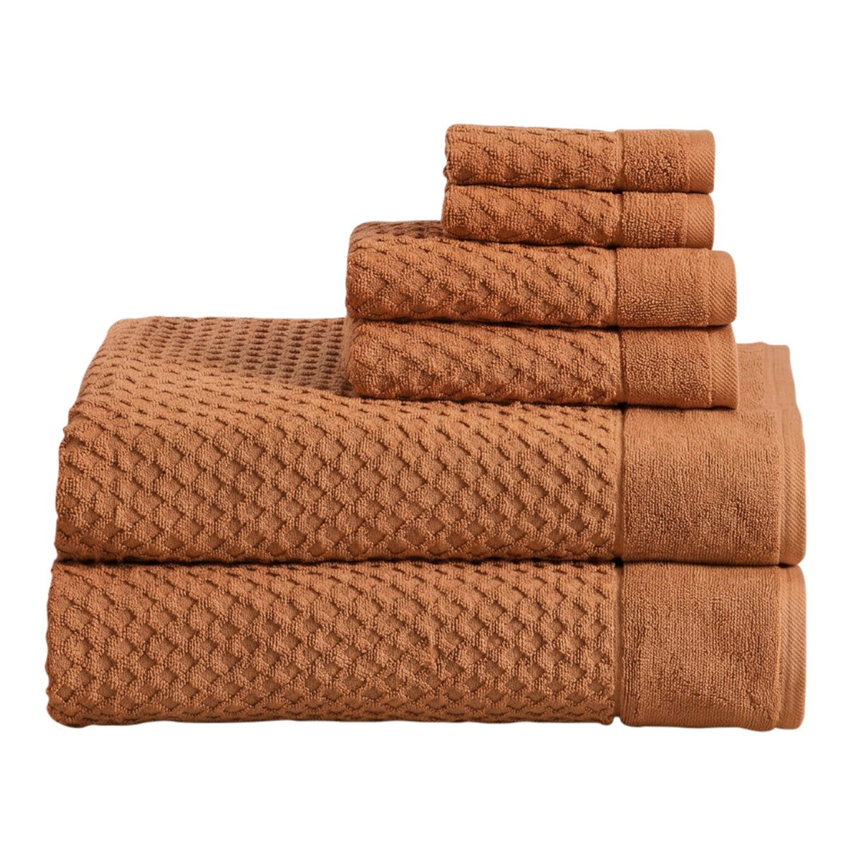 Grayson Diamond Waffle Cotton Towels — 6 Piece Set W/ Bath Sheets / Copper