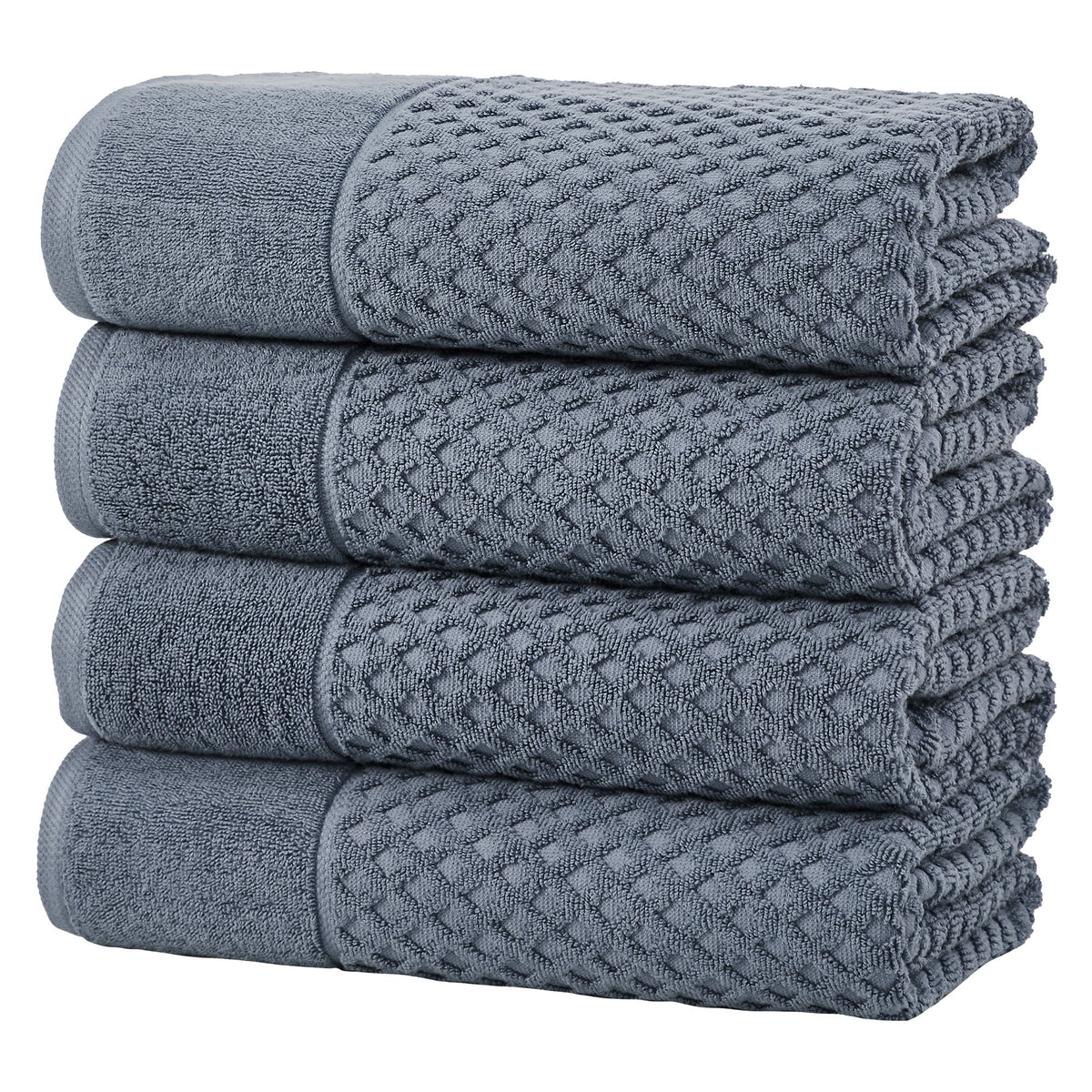 Grayson Diamond Waffle Cotton Towels — Bath Towel (Pack of 4) / Blue