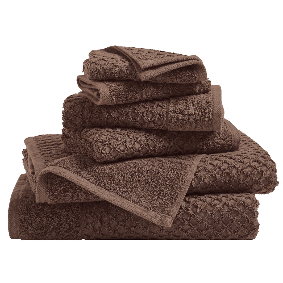 Grayson Diamond Waffle Cotton Towels — 6 Piece Set / Chocolate