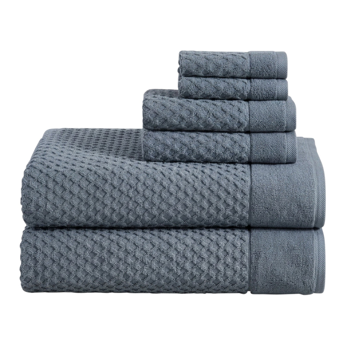 Grayson Diamond Waffle Cotton Towels — 6 Piece Set W/ Bath Sheets / Blue