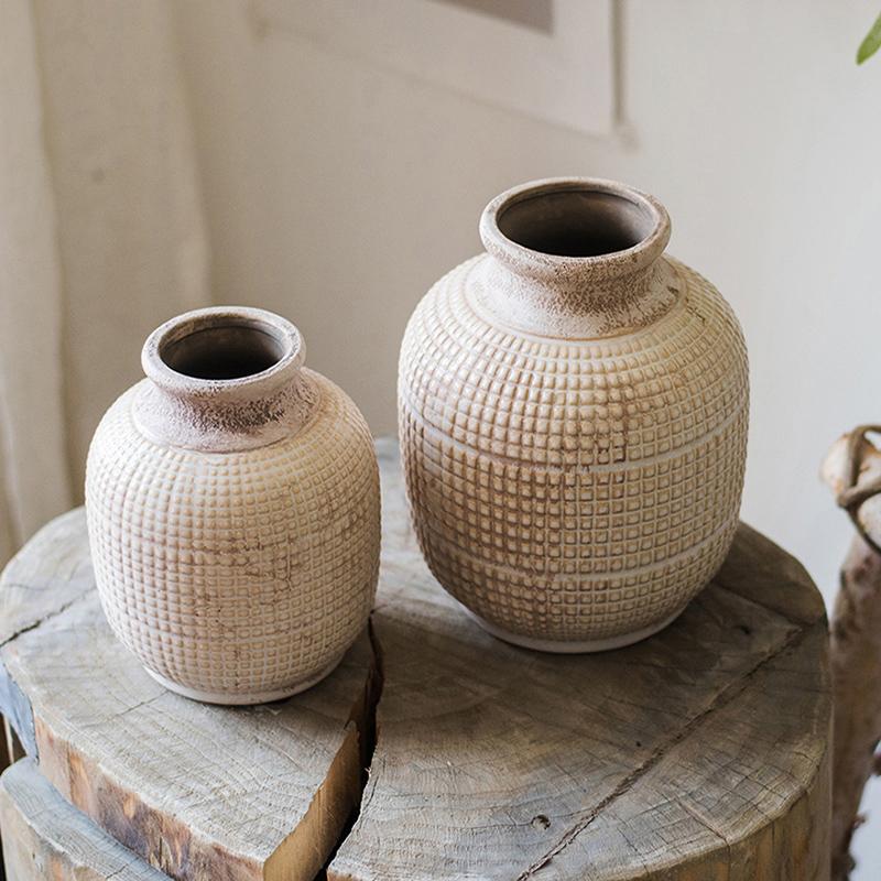 Textured Ceramic Jar Vase — Small