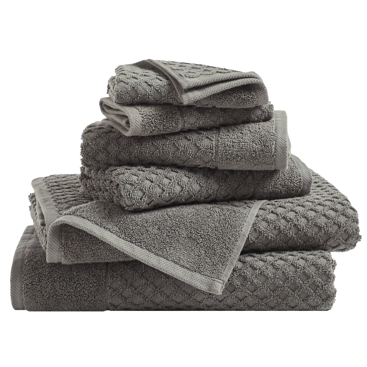 Grayson Diamond Waffle Cotton Towels — 6 Piece Set / Dark Gray