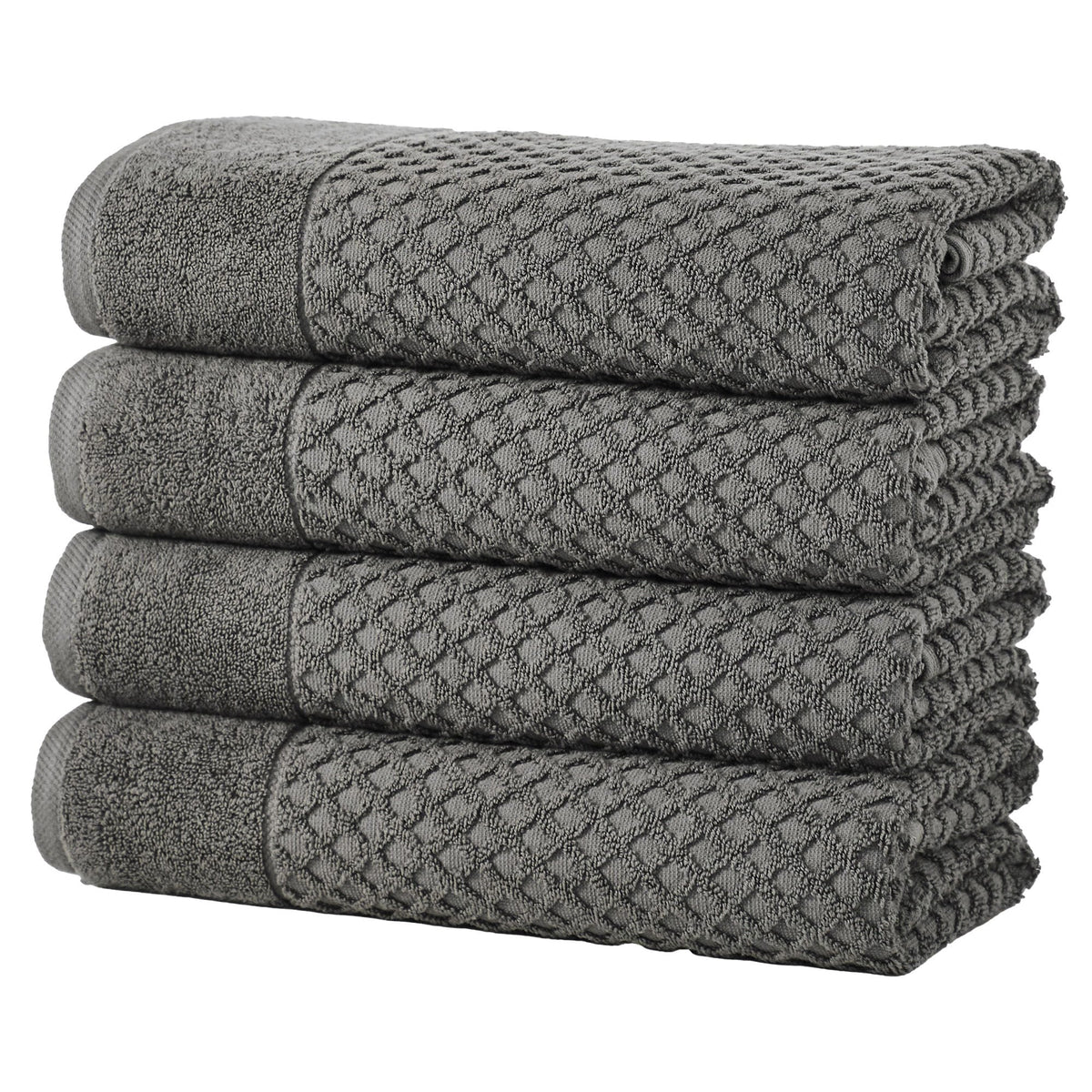 Grayson Diamond Waffle Cotton Towels — Bath Towel (Pack of 4) / Dark Gray