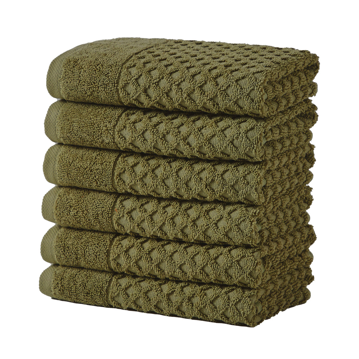 Grayson Diamond Waffle Cotton Towels — Hand Towel (Pack of 6) / Olive