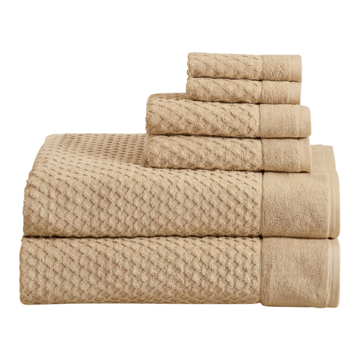 Grayson Diamond Waffle Cotton Towels — 6 Piece Set W/ Bath Sheets / Oatmeal