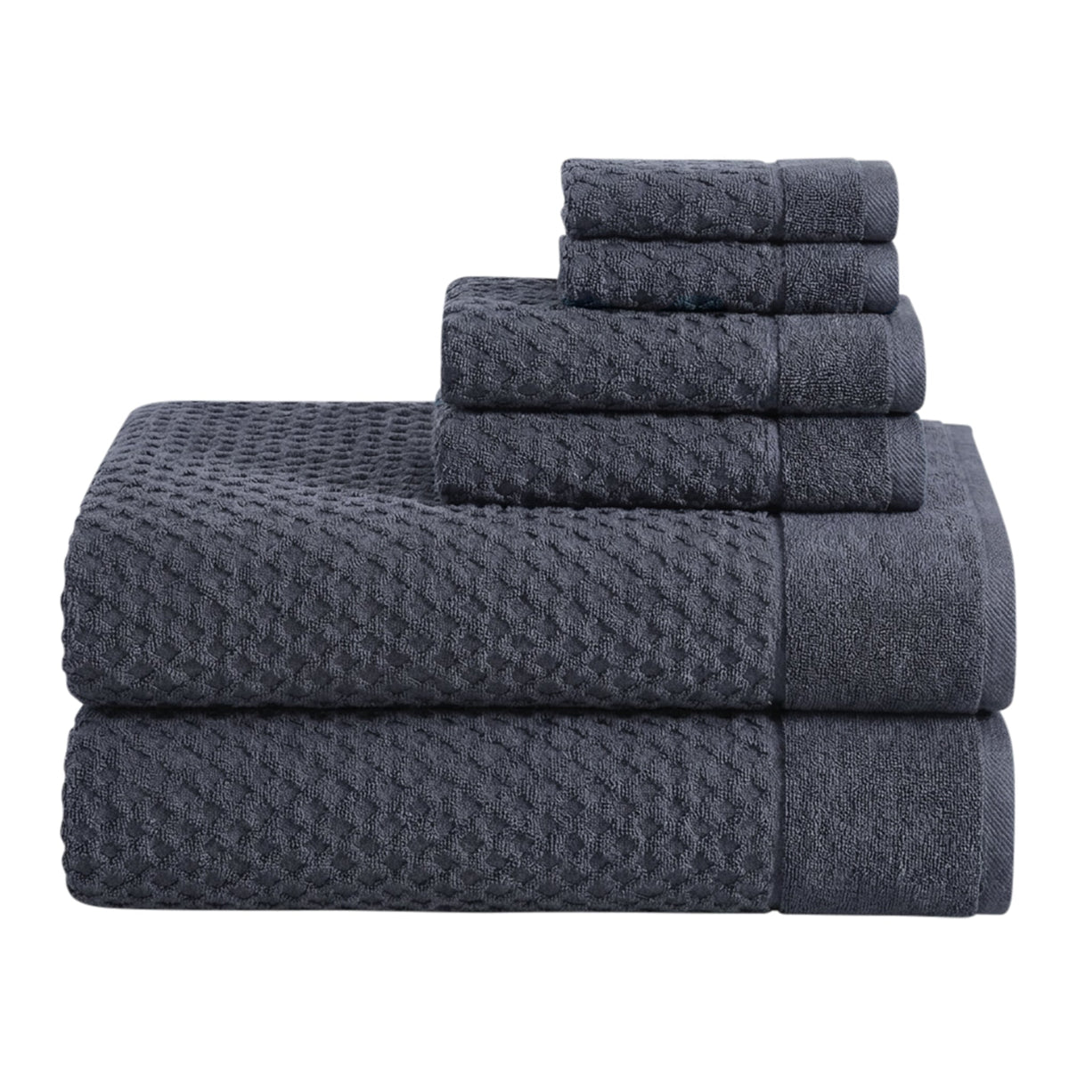 Grayson Diamond Waffle Cotton Towels — 6 Piece Set W/ Bath Sheets / Stone Blue