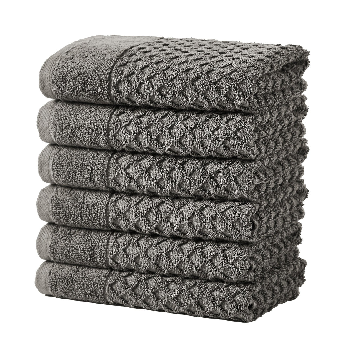 Grayson Diamond Waffle Cotton Towels — Hand Towel (Pack of 6) / Dark Gray